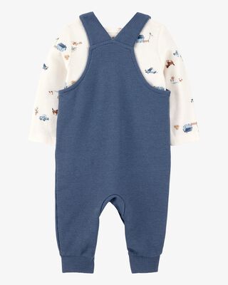 Product image 2 of Baby 2-Piece Long-Sleeve Tee & Waffle Knit Coverall Set - Blue/White