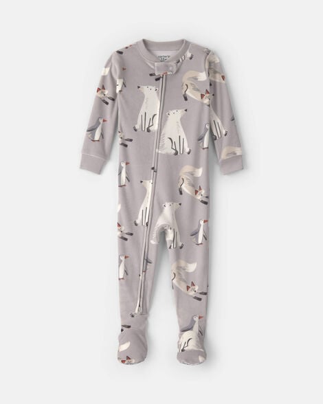 toddler boy 1-piece winter animals dreamplush snug fit footed pajama - grey