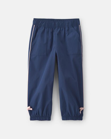 toddler girl bow-cuff poplin joggers - navy blue