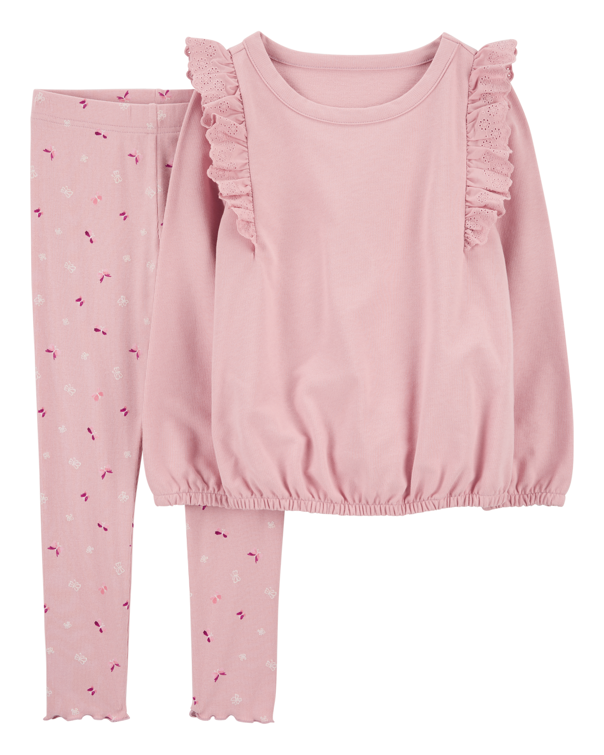 Kid 2-Piece Flutter Pullover Sweatshirt & Floral Legging Set