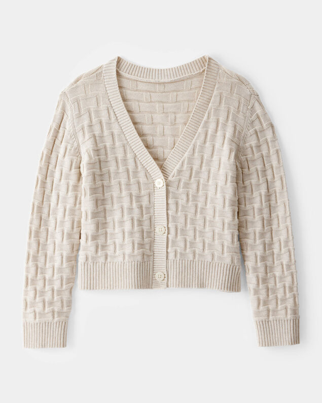 Product image 1 of Kid Cropped Sweater Knit Stitched Cardigan - Ivory