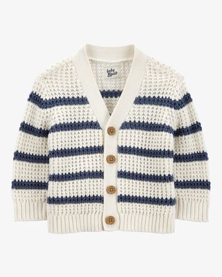 Product image 1 of Baby Striped Button-Front Sweater Knit Cardigan - Cream