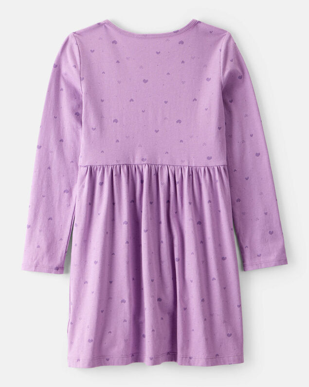 Product image 2 of Girls Heart Print Long Sleeve Cotton Dress - Purple