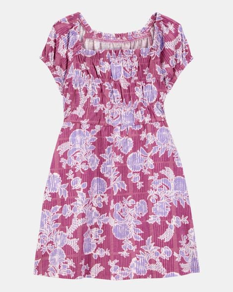 Toddler Smocked Floral Print Dress - Pink