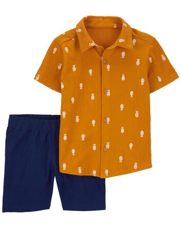 Toddler 2-Piece Pineapple-Print Shirt & Canvas Shorts Set