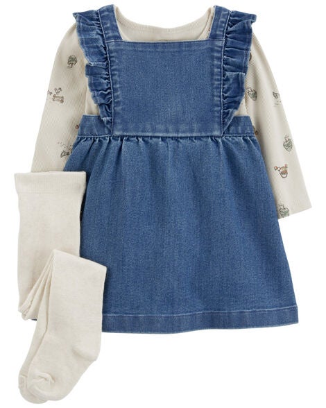  Product image 1 of Baby 3-Piece Bodysuit & Denim Jumper Set