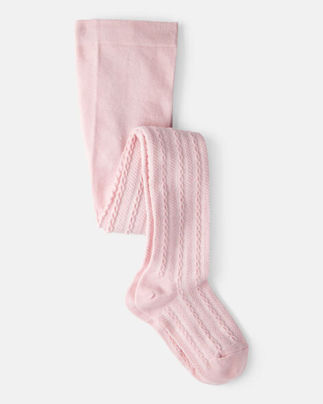 girls cable knit tights - pink