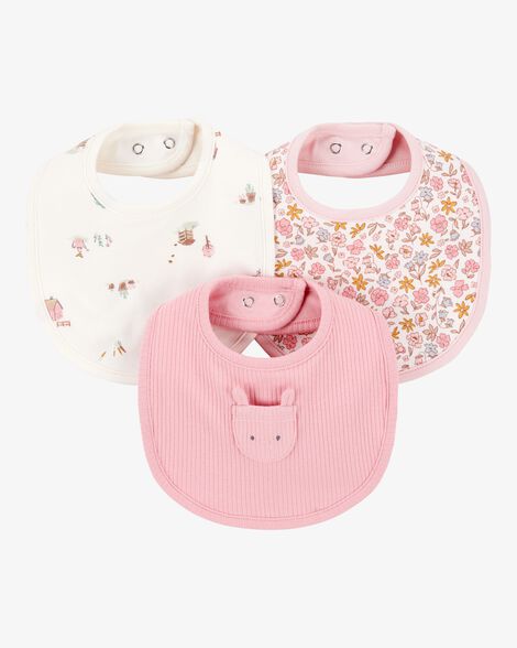 Product image 1 of Baby 3-Pack Floral Bibs - Pink/Ivory