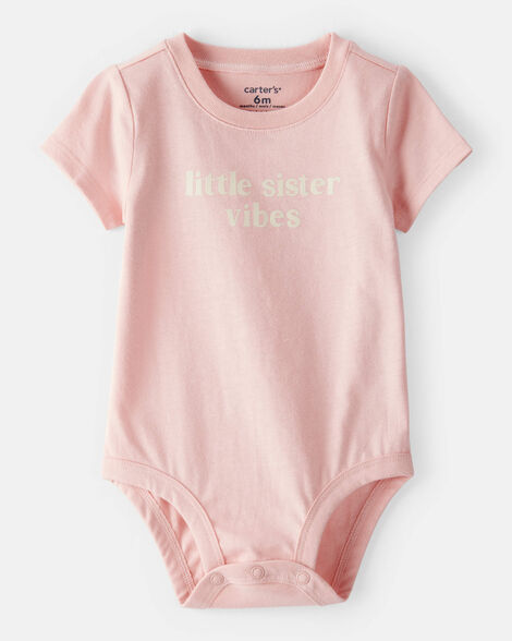 baby girl 'little sister vibes' short-sleeve graphic bodysuit - pink