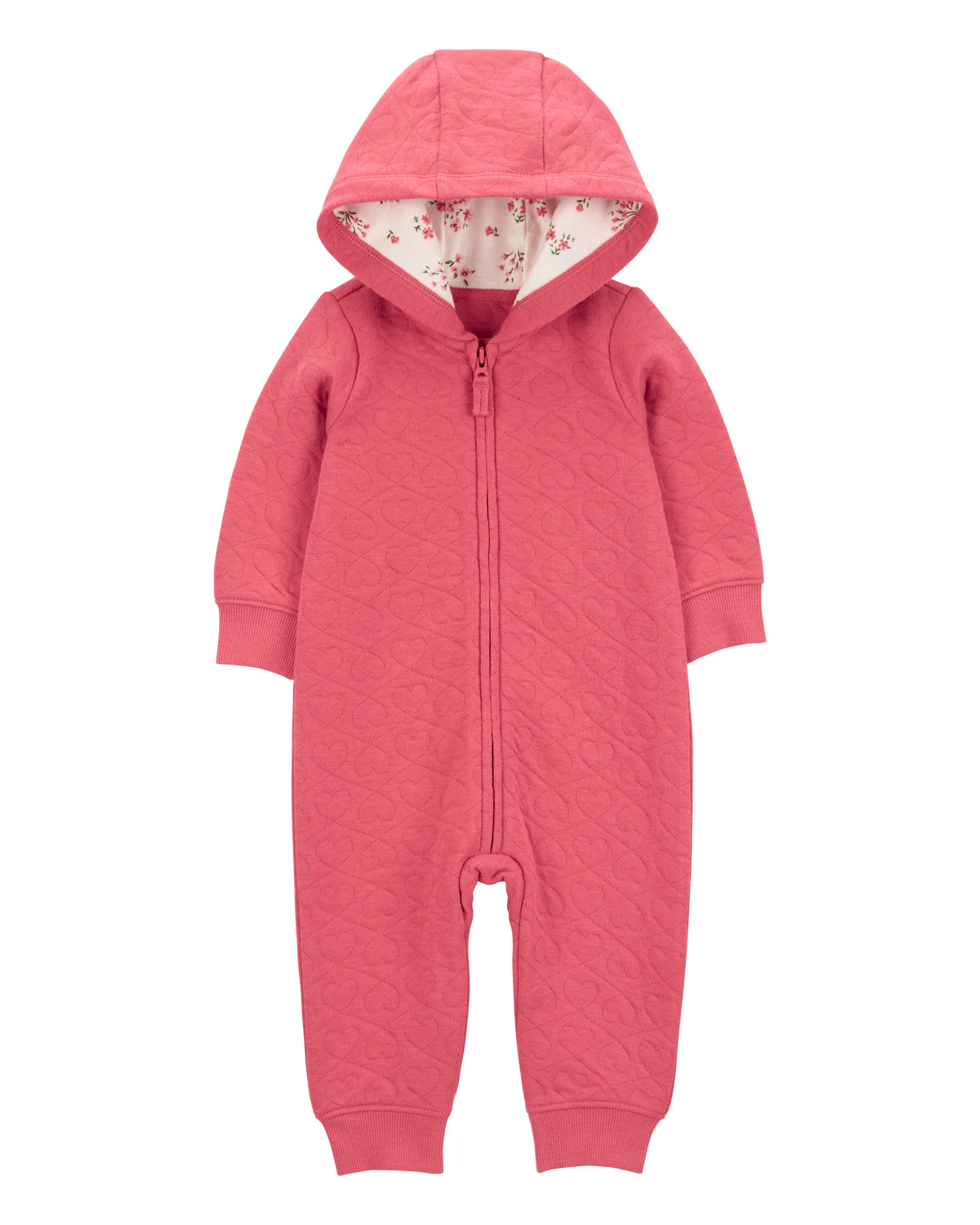Baby Heart Solid Cotton Blend Long-Sleeve Jumpsuit - Red