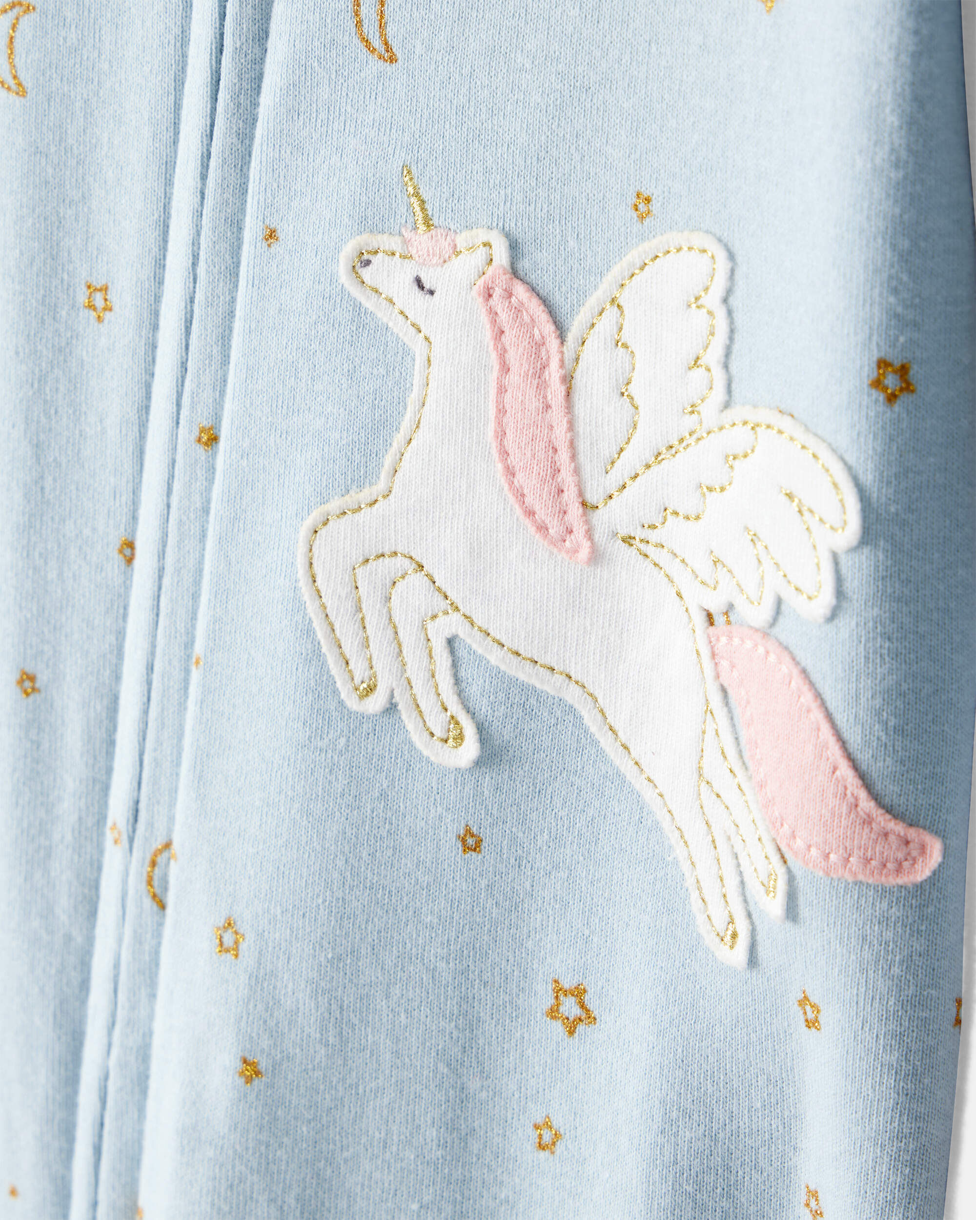 Baby Girl Unicorn Star Print 100% Cotton Long-Sleeve 2-Way Zip 1-Piece Pajamas - Blue