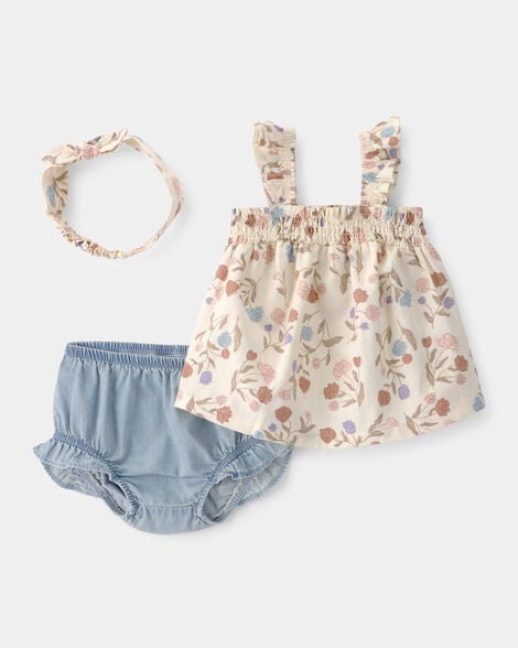 baby girl 2-piece floral top & short set - ivory/blue