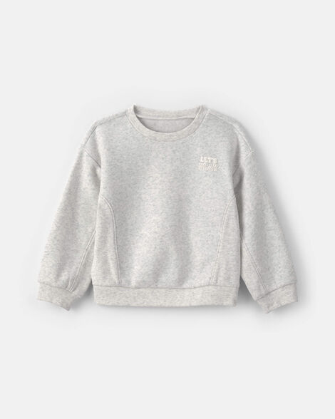 toddler girl 'let's play' fleece pullover sweatshirt - grey