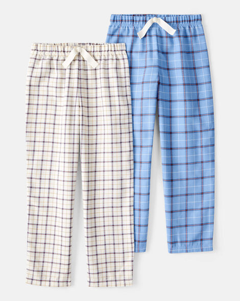 boys 2-pack plaid pajama pants - blue/ivory