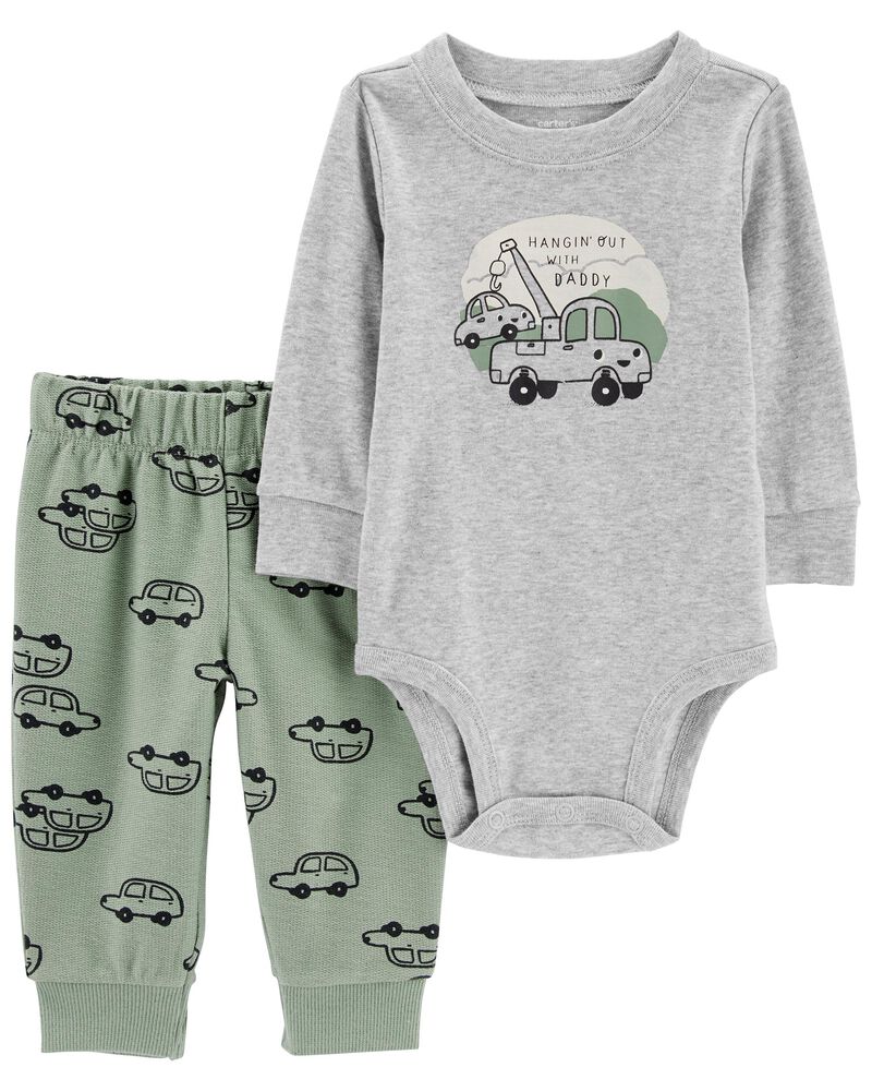 Heather/Green Baby 2-Piece Car Bodysuit Pant Set | carters.com