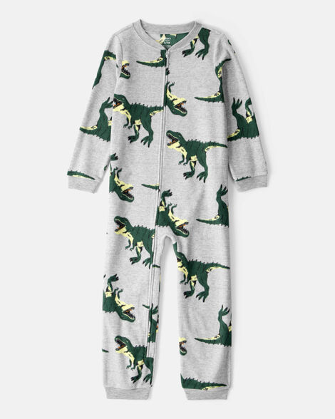 boys dinosaur loose fit long-sleeve zip-up 1-piece pajamas - grey