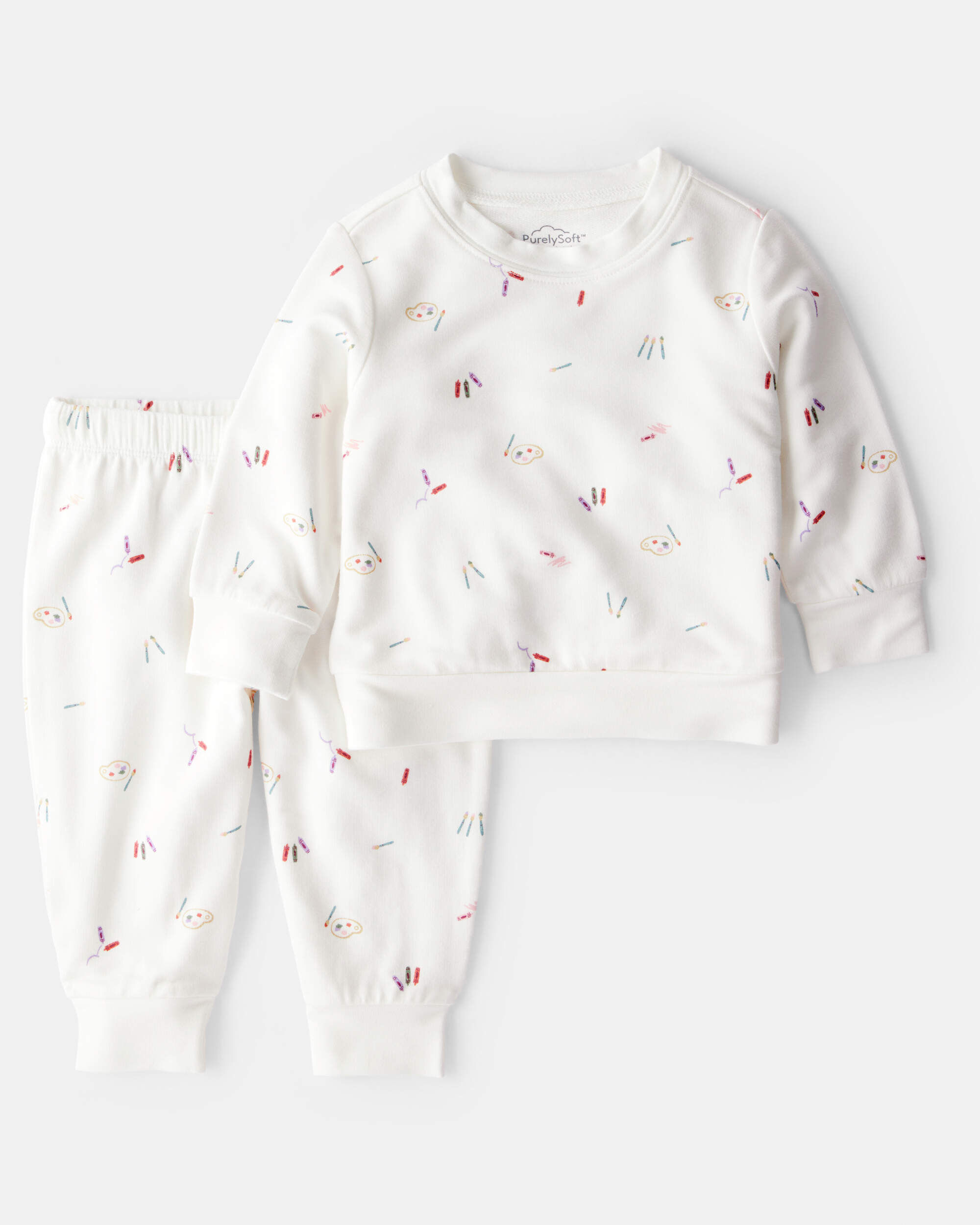 Baby Girl Paint Print PurelySoft Long-Sleeve Tee & Pant Set - Ivory
