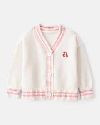 Product image 1 of Baby Girl Cherry Cotton Long-Sleeve Sweater - Ivory