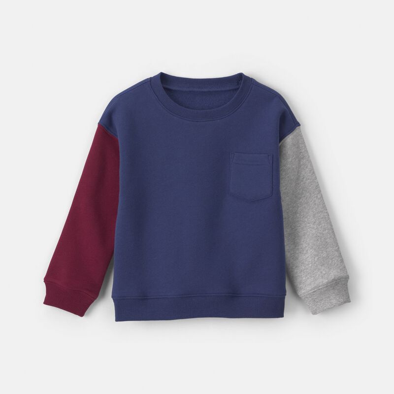 Toddler Boy Color Block Fleece Pullover Sweatshirt - Navy Blue/Burgundy/Grey