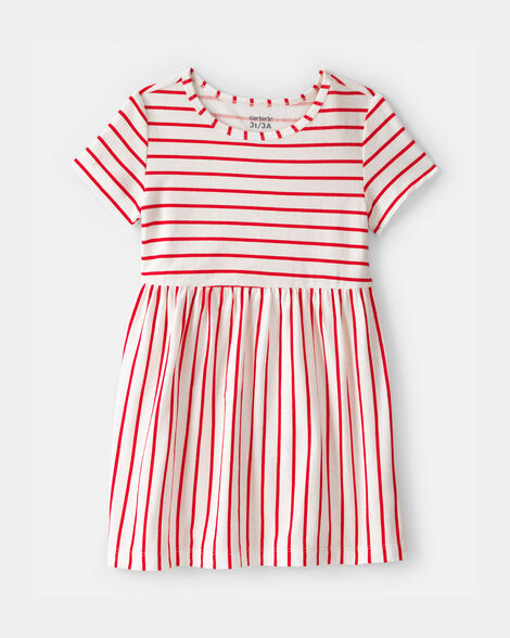 toddler girl striped short-sleeve dress - red/ivory