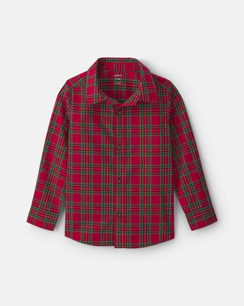 Carter's Little & Big Kid Boys Long Sleeve Cuffed Regular Fit Button-Down Shirt, 8, Red