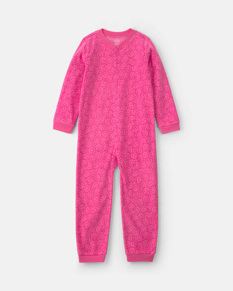 girls 1-piece smiley faces fleece loose fit pajama - pink