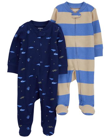 Baby 2-Pack Striped Zip-Up Cotton Sleep & Play Pajamas