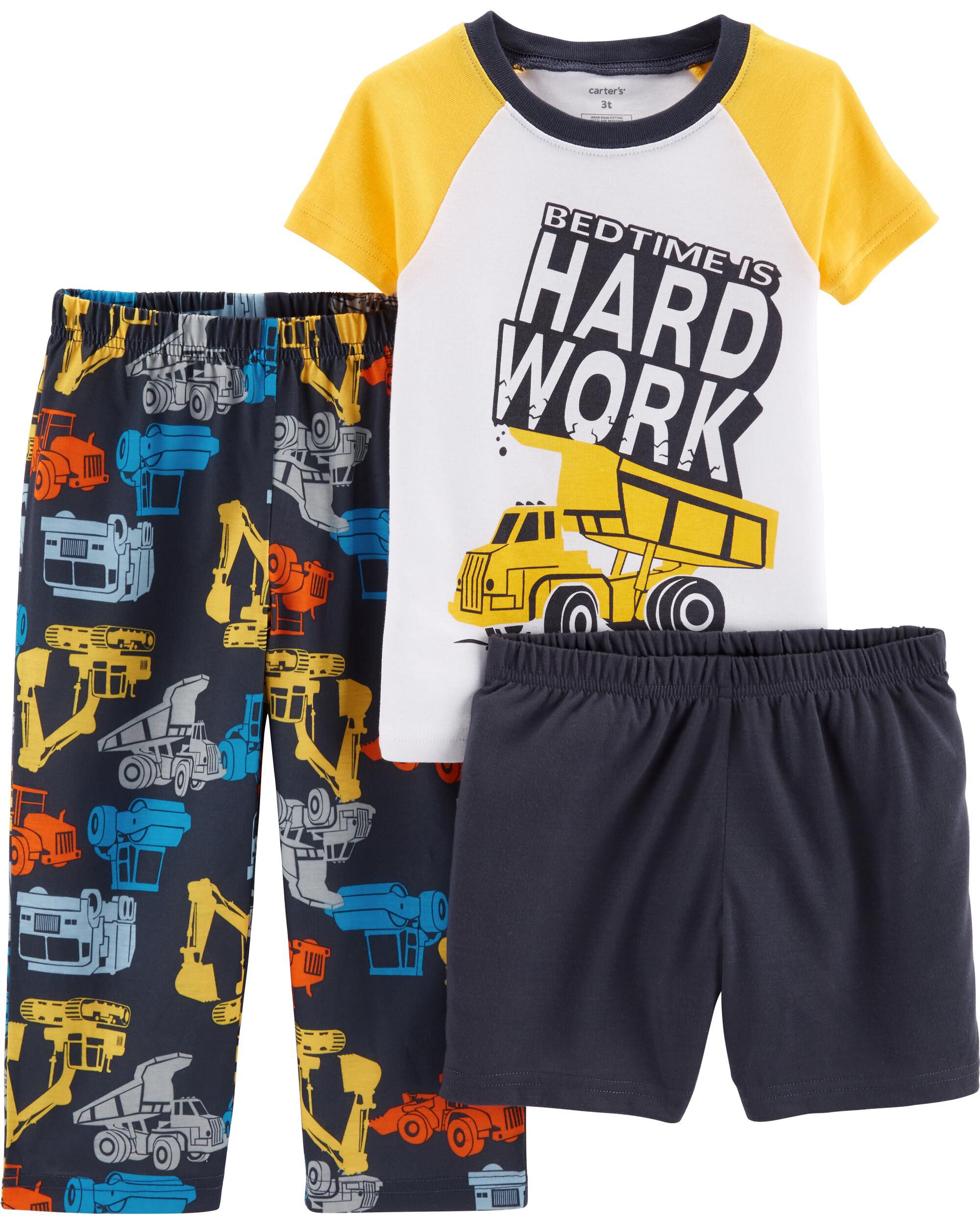 NWT Carter/'s Boys 3T 4T 5T 3-Piece Bedtime is Hard Work Construction Pajama PJs