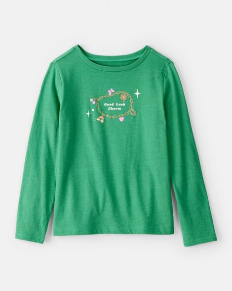 girls st. patrick's day shamrock long-sleeve graphic tee - green