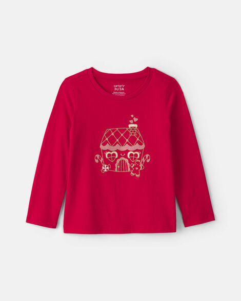 toddler girl gingerbread house long-sleeve graphic tee - red
