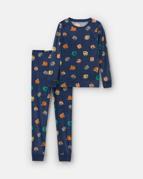 boys 2-piece minecraft christmas dreamplush snug fit pajama set - navy blue