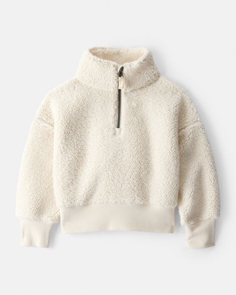 toddler girl sherpa quarter-zip pullover sweatshirt - cream