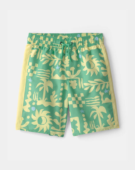boys tropical swim trunks - green/yellow