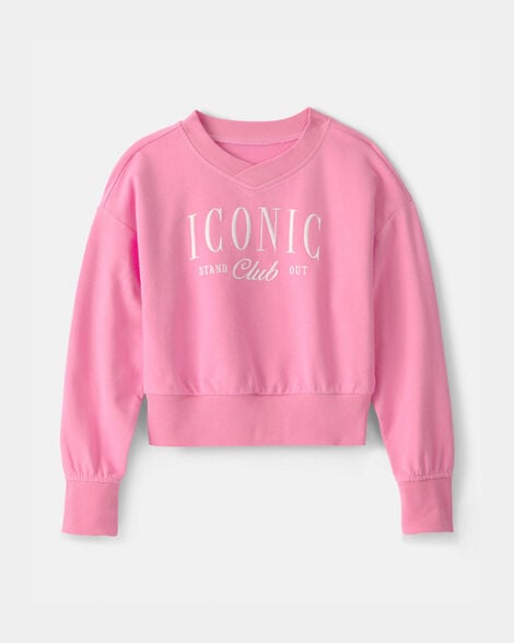 girls 'iconic club' french terry pullover sweatshirt - pink