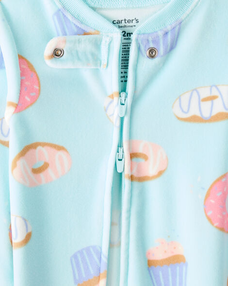  Product image 2 of Baby Girl Donuts Velour Long-Sleeve Snug Fit 1-Piece Pajamas - Blue
