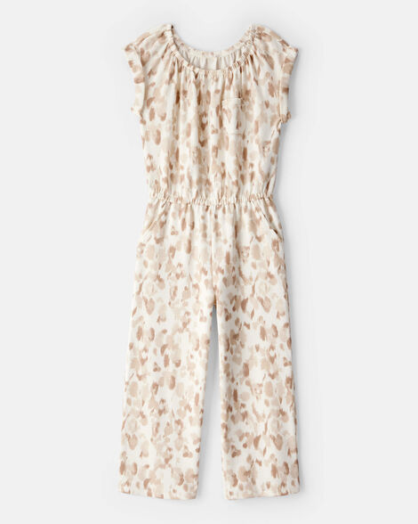 Girls Leopard Print Short-Sleeve French Terry Jumpsuit