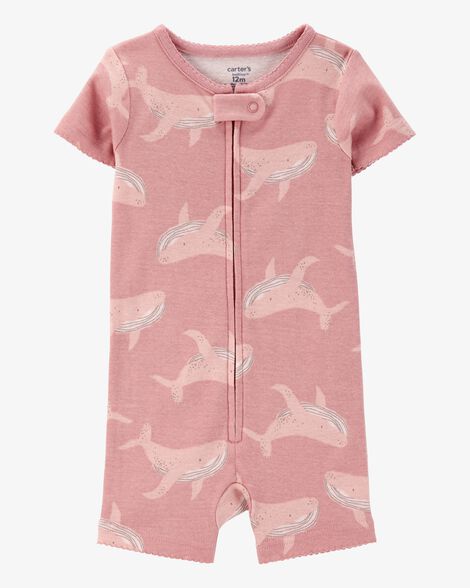  Product image 1 of Baby Whale Print Snug Fit Cotton 1-Piece Pajamas - Pink
