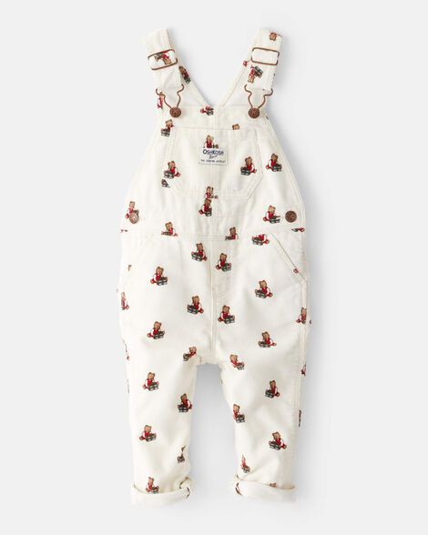 Baby Girl Bear Corduroy Overalls - Cream