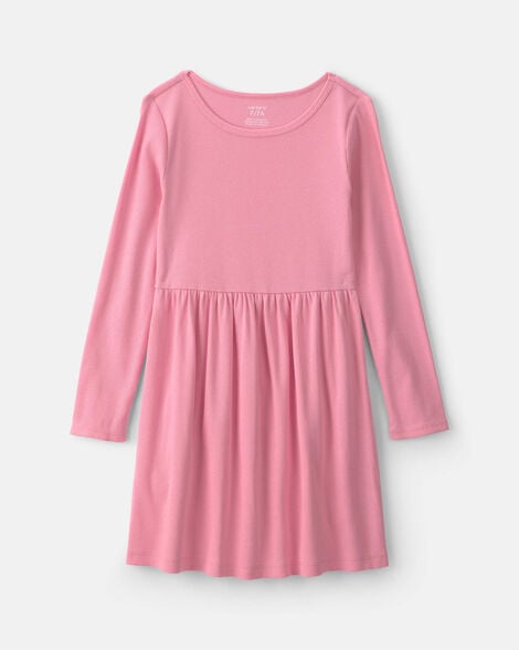 girls rib long-sleeve dress - pink