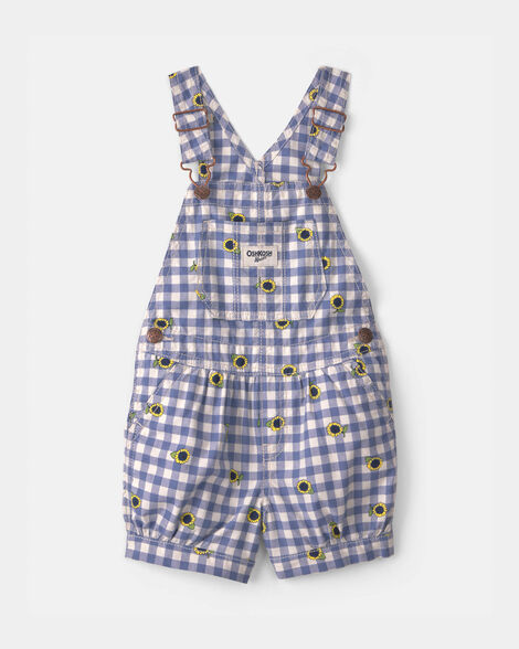 Toddler Girl Sunflower Gingham Shortall - Blue
