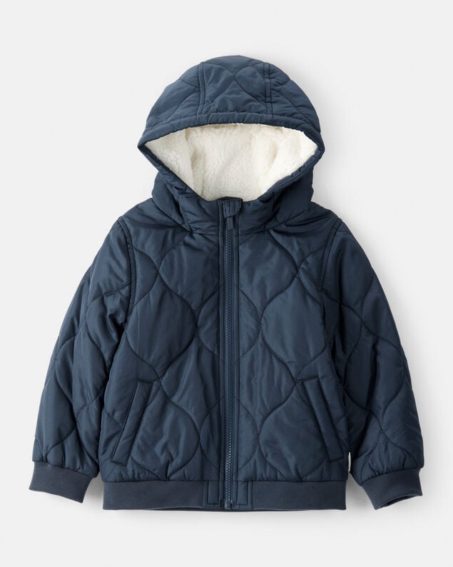 Product image 1 of Toddler Boy Long-Sleeve Midweight Quilted Bomber Jacket - Navy