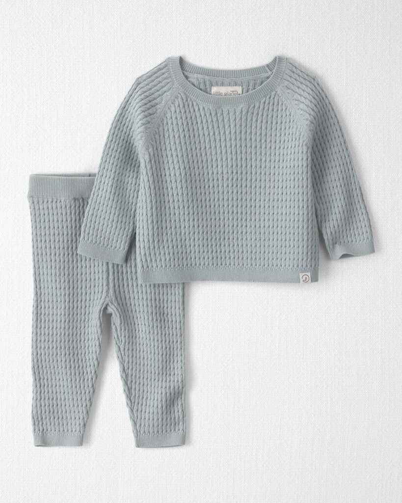 Little Planet Baby 2-Piece Organic Cotton Cable Sweater Knit Top & Pant Set 12M Harbor Blue