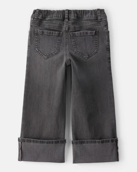 Toddler Girl Denim Wide-Leg Cuff Jeans - Grey