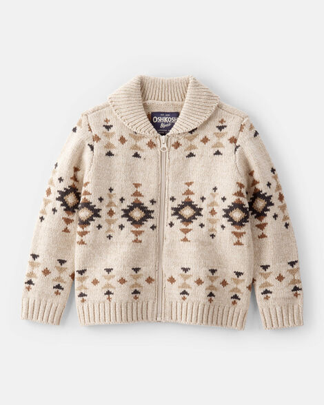 Toddler Boy Southwestern Zip-Up Sweater - Ivory