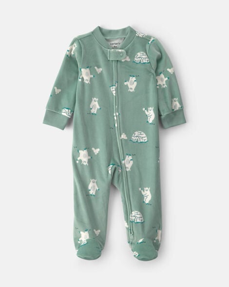 baby boy yeti fleece 2-way zip dreamplush sleep & play pajamas - green