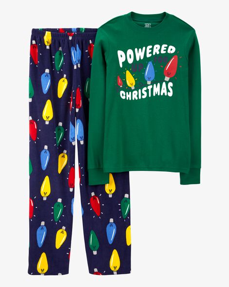  Product image 1 of Adult 2-Piece Christmas Lights Cotton & Velboa Pajamas