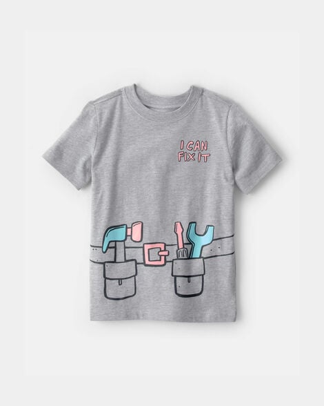 toddler boy 'i can fix it' construction graphic tee - grey