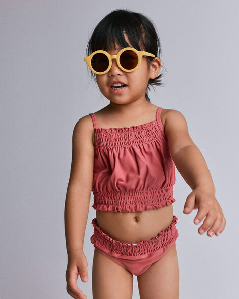 Toddler Girl Smocked Tankini Set - Rose