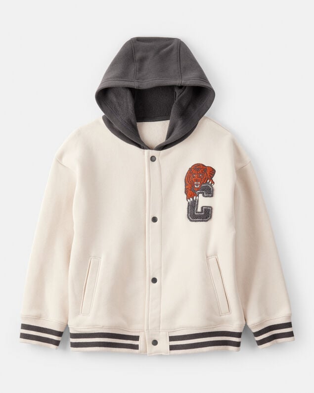 Product image 1 of Boys DayDream Fleece Hooded Varsity Jacket - Cream