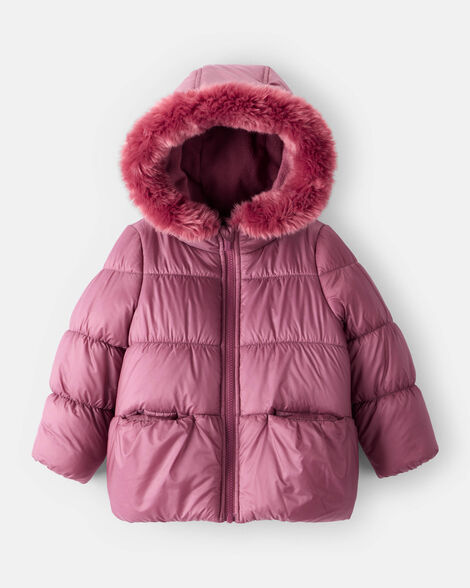toddler girl hooded puffer jacket - burgundy